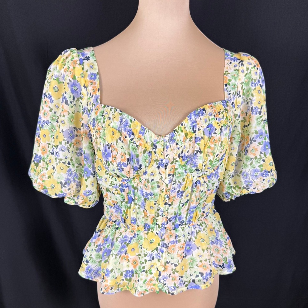 ASTR the Label Clairemont Floral Puff Sleeve Blouse M NWT Cottagecore Coquette